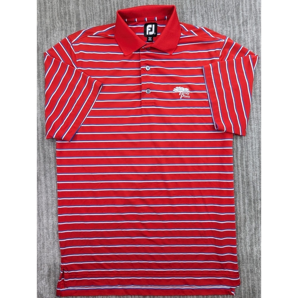FootJoy Polo Shirt Men's Small Red Striped US Open Torrey Pines Performance